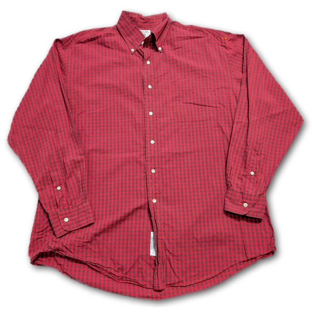 Brooks Brothers Sport Shirt Mens L Button-Down Red 100% Cotton Buffalo Plaid VTG